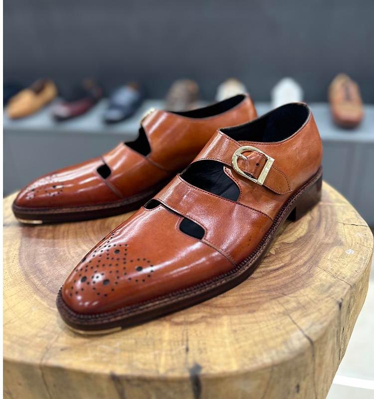 Tan Mirror Glossed Patina Medallion Sandals