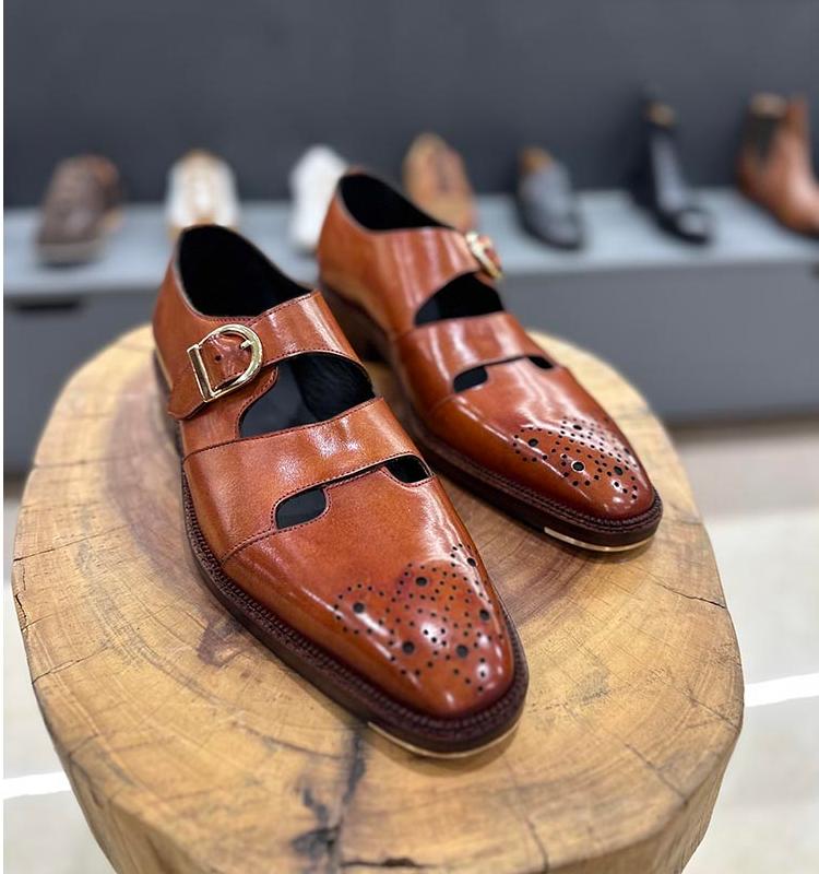 Tan Mirror Glossed Patina Medallion Sandals