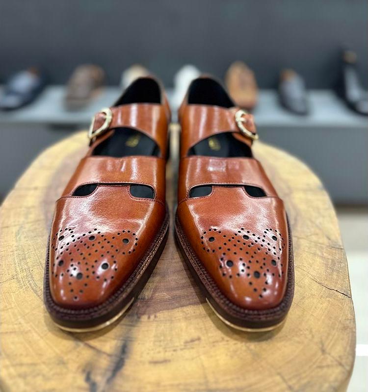 Tan Mirror Glossed Patina Medallion Sandals