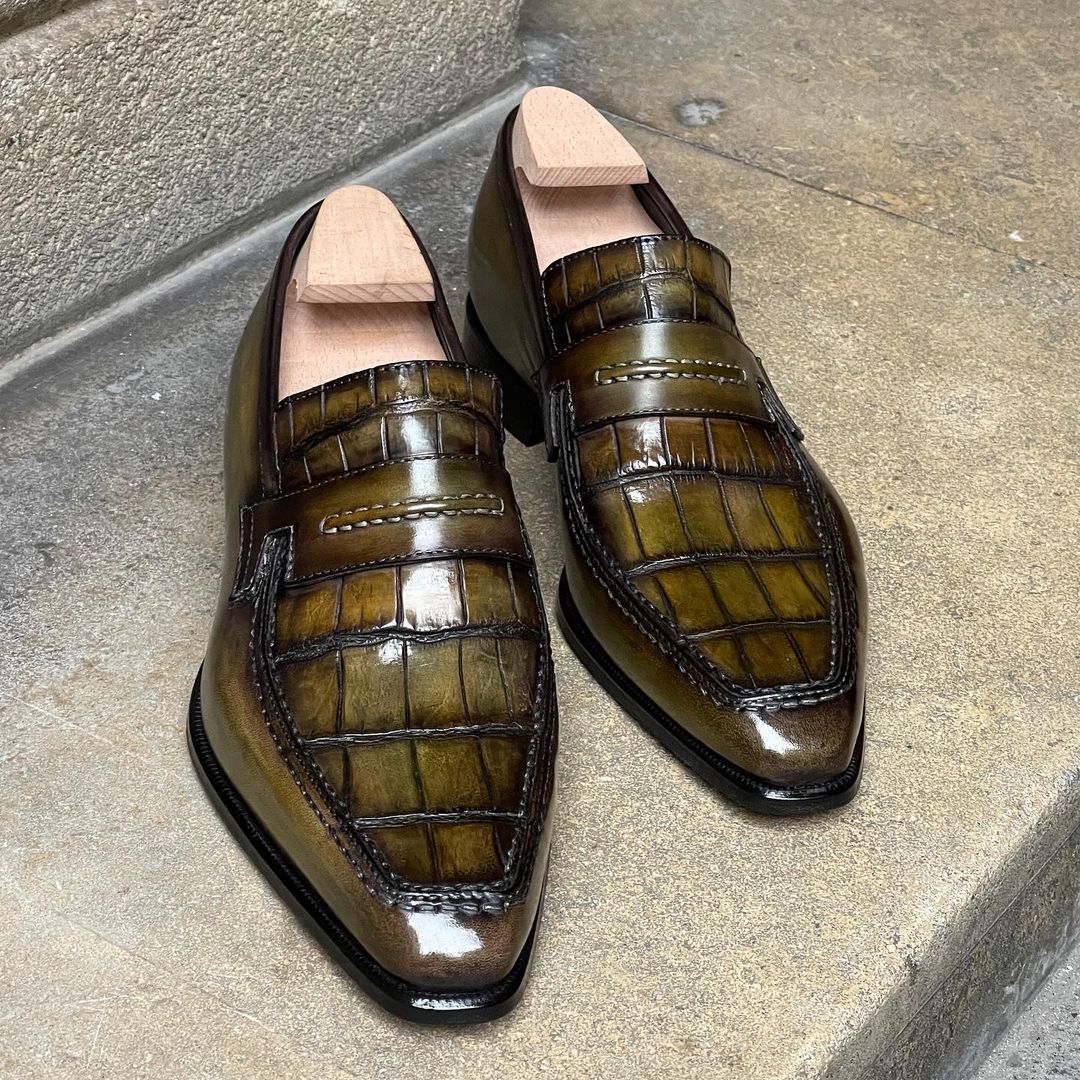 Lincoln Loafer - Crocodile Vamp - Vintage Autumn Leaves Patina