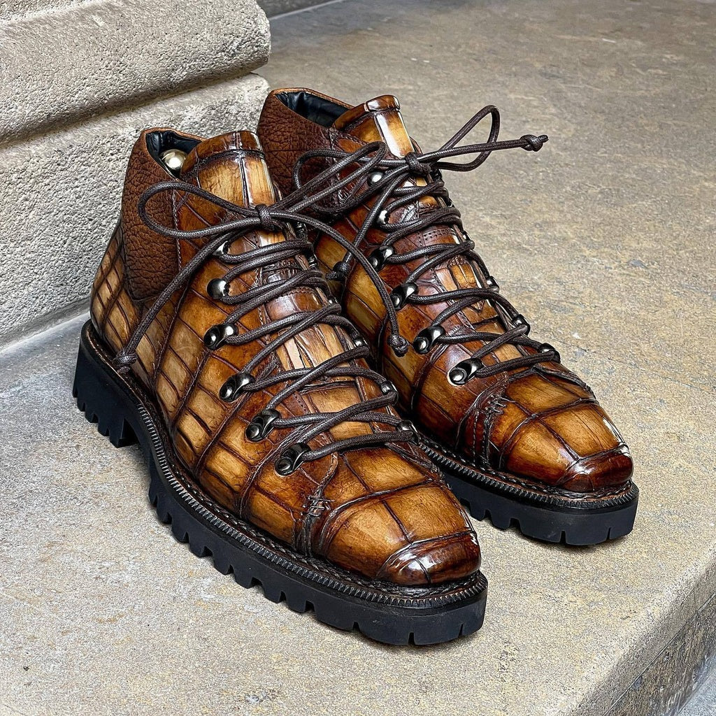 Titan Boots In Crocodile Leather, Tabacco Color