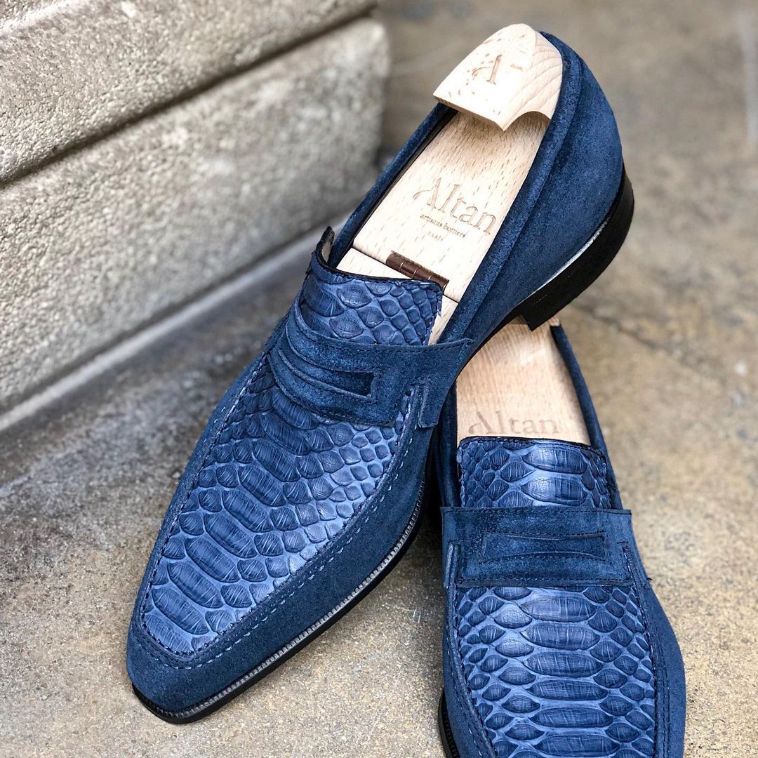 The Lincoln Loafer - Limited Edition - Matte Blue Python and Blue Cashemire Suede