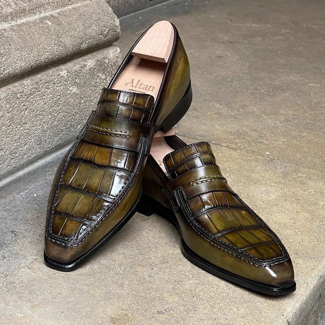 Lincoln Loafer - Crocodile Vamp - Vintage Autumn Leaves Patina