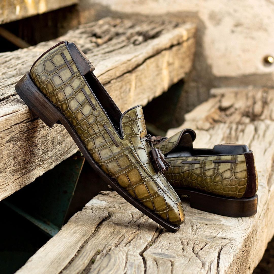 Italian Crocodile Leather Tassel Loafers