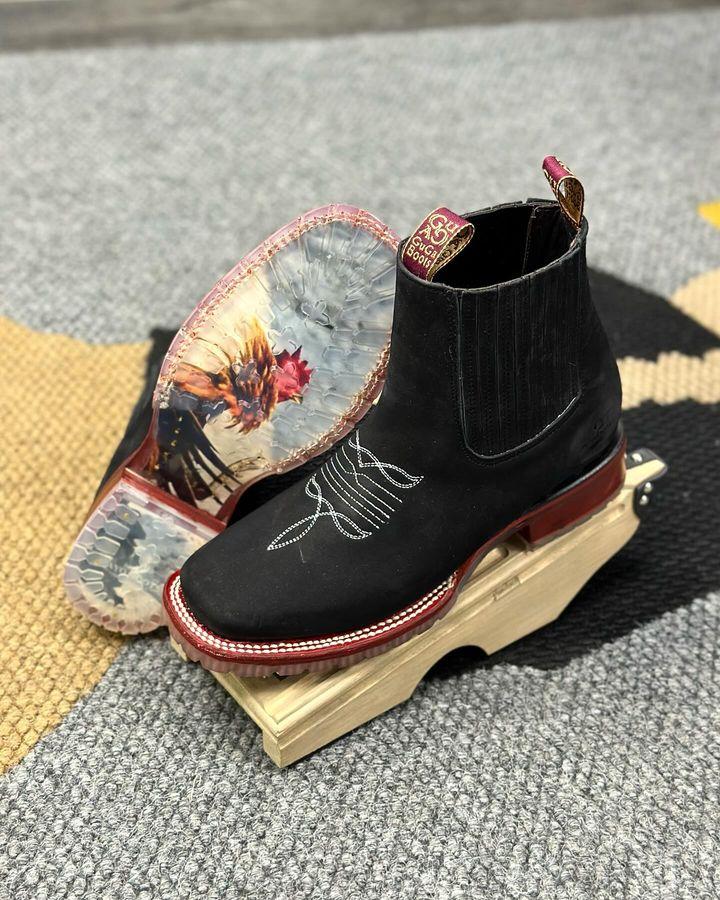 Men's Vintage Embroidered Square Toe Boots