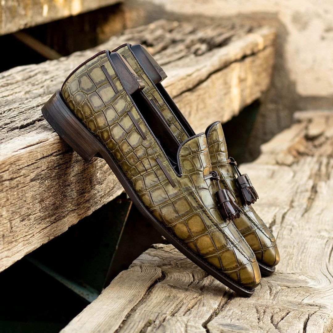 Italian Crocodile Leather Tassel Loafers