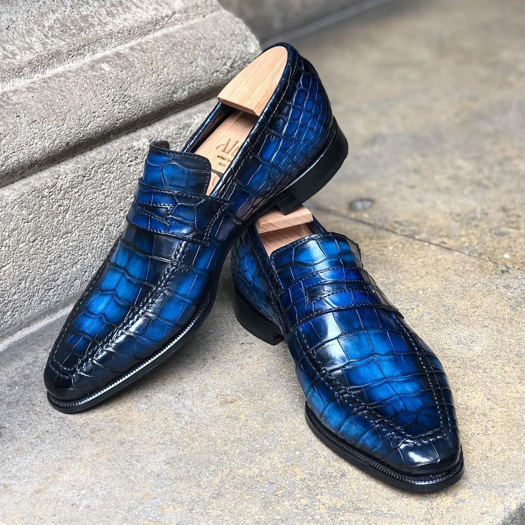 Lincoln Alligator Loafer - Ice Blue Patina