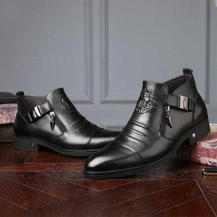 Italian Hand-embossed Zipper Leather Short Boots